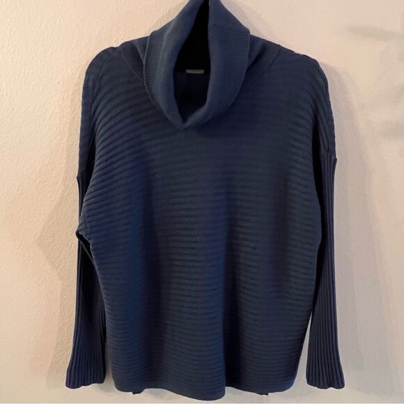 Chico's Zenergy Womens Sweater Size 2P (12 Large) Blue Cowl Neck Cotton-Cashmere - Picture 1 of 6